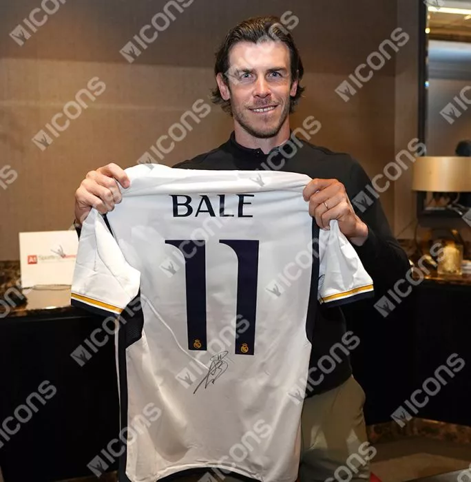 Icons Gareth Bale Official UEFA Champions League Back Signed And Framed Real Madrid 2023-24 Home Shirt
