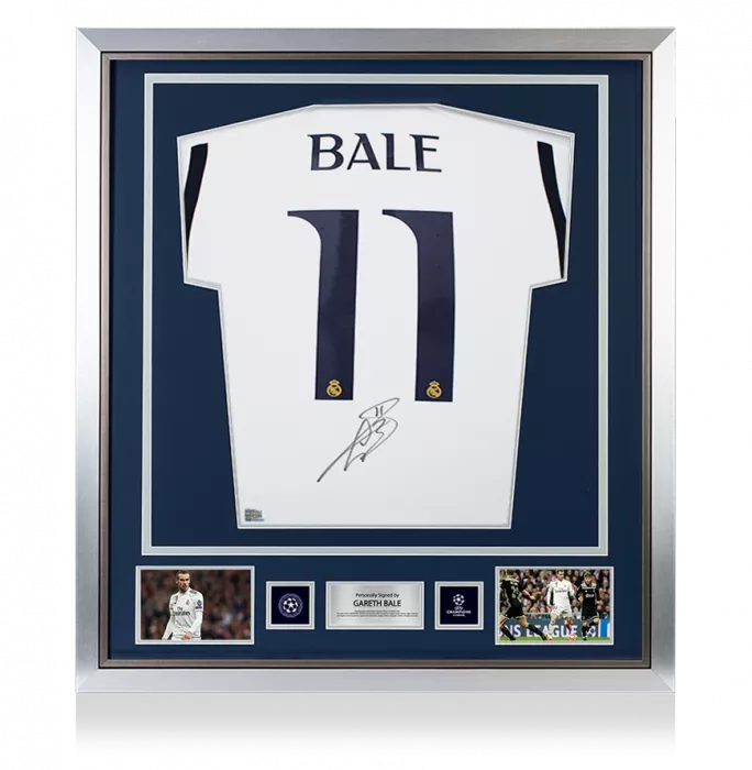 icons Gareth Bale Official UEFA Champions League Back Signed and Framed Real Madrid 2023-24 Home Shirt