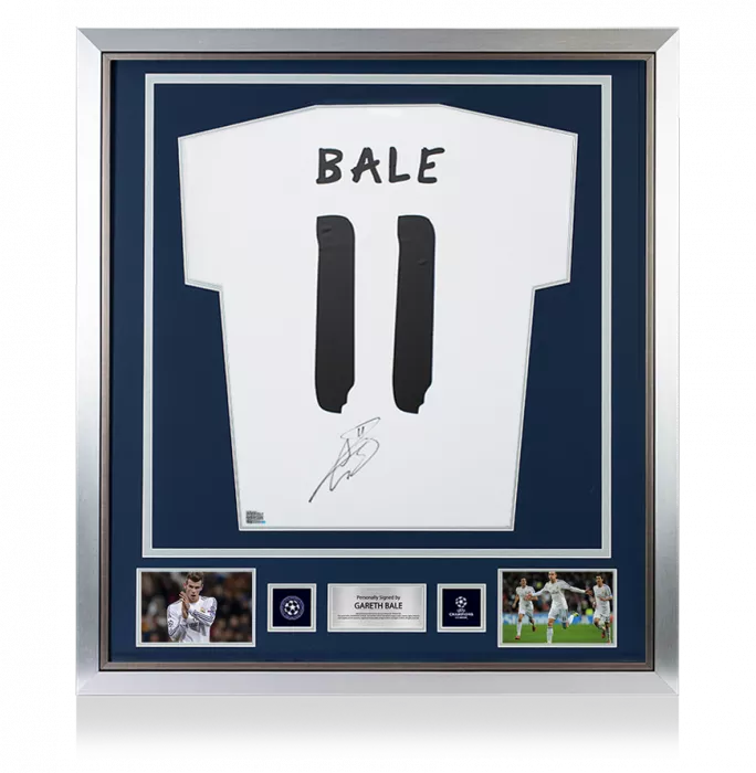 icons Gareth Bale Official UEFA Champions League Back Signed and Framed Real Madrid Modern Home Shirt with Fan Style Numbers