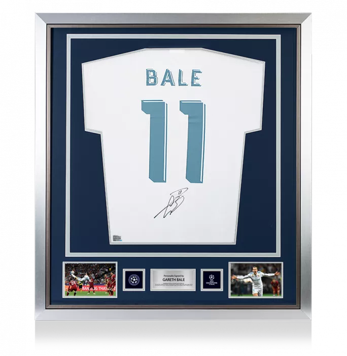 icons Gareth Bale Official UEFA Champions League Back Signed and Framed Real Madrid Modern Home Shirt with Fan Style Numbers