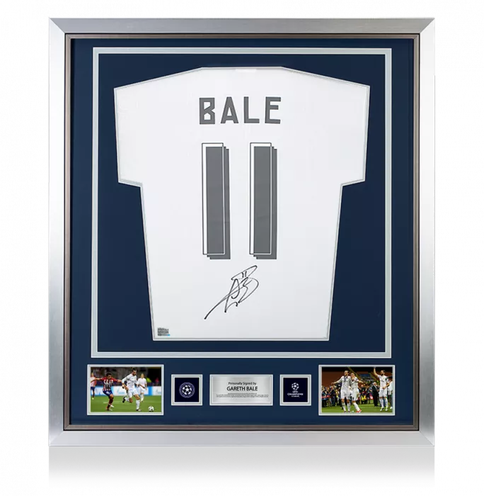icons Gareth Bale Official UEFA Champions League Back Signed and Framed Real Madrid Modern Home Shirt with Fan Style Numbers