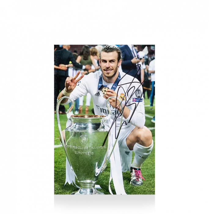 icons Gareth Bale Signed Mini Real Madrid Photo: 2016 UEFA Champions League Winner
