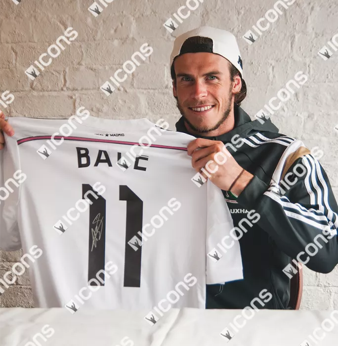 Icons Gareth Bale Signed Real Madrid 2014-15 Home Shirt With Fan Style Numbers In Classic Frame