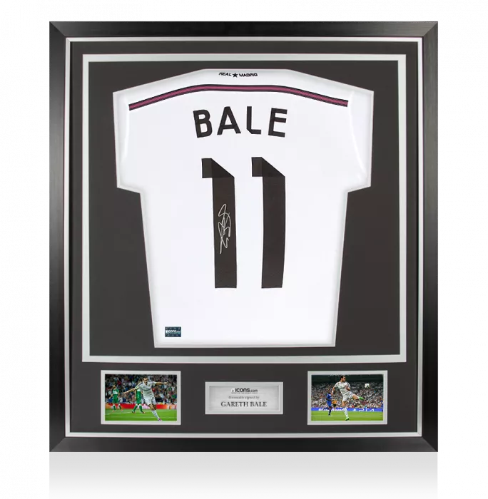 icons Gareth Bale Signed Real Madrid 2014-15 Home Shirt With Fan Style Numbers In Classic Frame