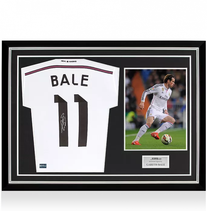 icons Gareth Bale Signed Real Madrid 2014-15 Home Shirt With Fan Style Numbers In Hero Frame: Option 1