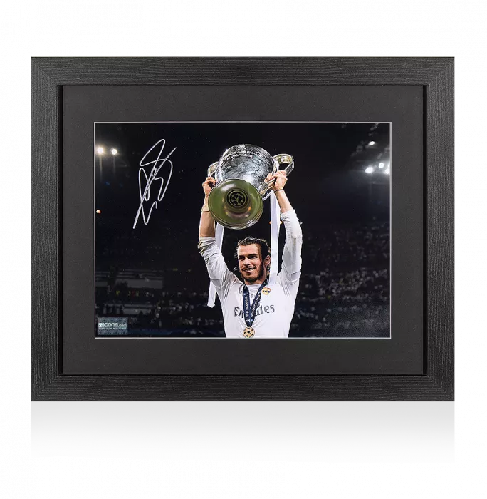 icons Gareth Bale Signed Real Madrid Photo In Black Wooden Frame: 2016 UEFA Champions League Winner