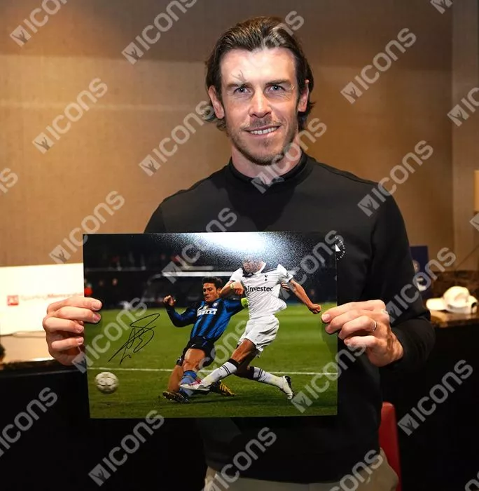 Icons Gareth Bale Signed Tottenham Hotspur Photo In Black Wooden Frame: Iconic UEFA Champions League Goal Vs Internazionale