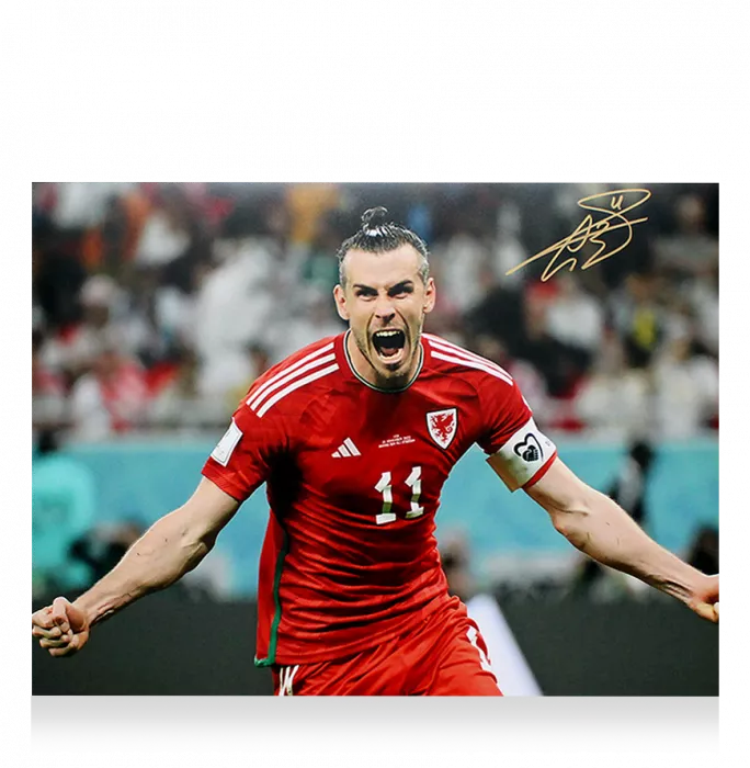 Icons Gareth Bale Signed Wales Photo In Black Wooden Frame