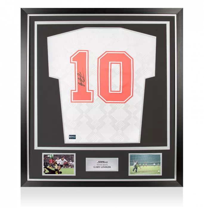 icons Gary Lineker Back Signed England 1990 Home Shirt In Classic Frame