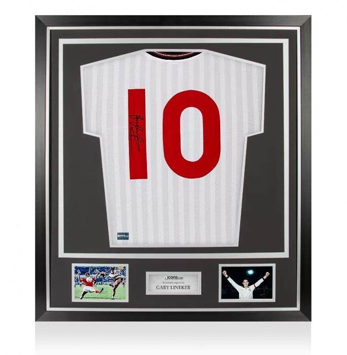 icons Gary Lineker Back Signed Retro England Home Shirt In Classic Frame