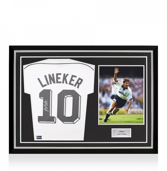 icons Gary Lineker Back Signed Tottenham Hotspur 1986 Home Shirt In Hero Frame: Option 1