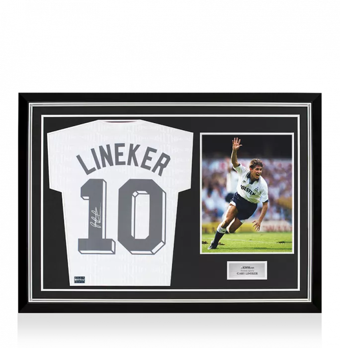icons Gary Lineker Back Signed Tottenham Hotspur 1991-92 Home Shirt In Hero Frame: Option 1