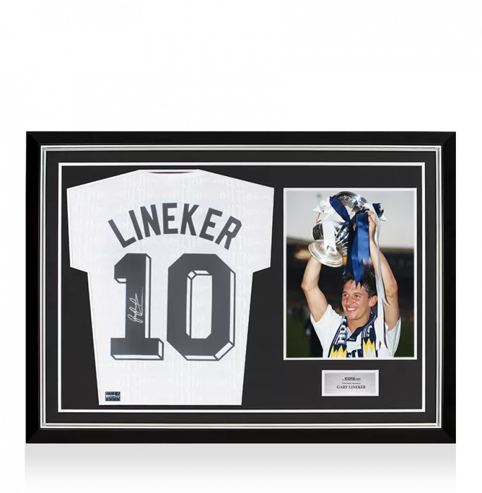 icons Gary Lineker Back Signed Tottenham Hotspur Home Shirt: 1991 FA Cup Semi Final In Hero Frame: Option 1