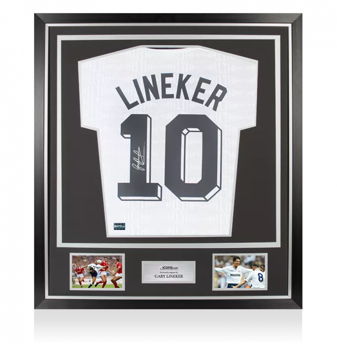 icons Gary Lineker Back Signed Tottenham Hotspur Home Shirt: 1991 FA Cup Semi Final In Classic Frame