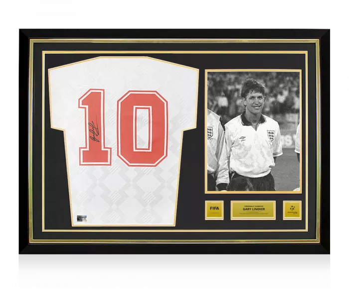 icons Gary Lineker Official 1990 FIFA World Cup™ Back Signed and Hero Framed England 1990 Home Shirt