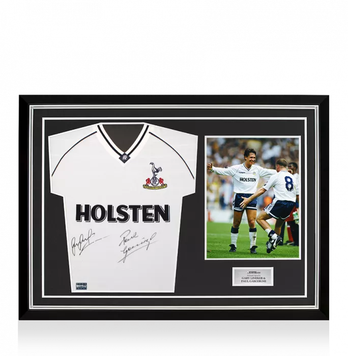icons Gary Lineker & Paul Gascoigne Dual Signed Tottenham Hotspur 1991 Home Shirt In Hero Frame: Option 1