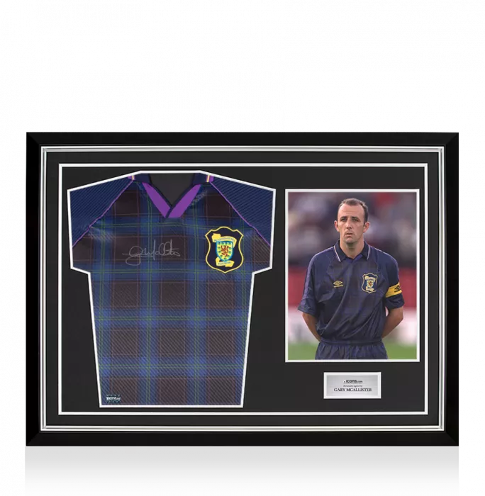 icons Gary McAllister Front Signed Scotland Euro 1996 Home Shirt In Hero Frame: Option 1