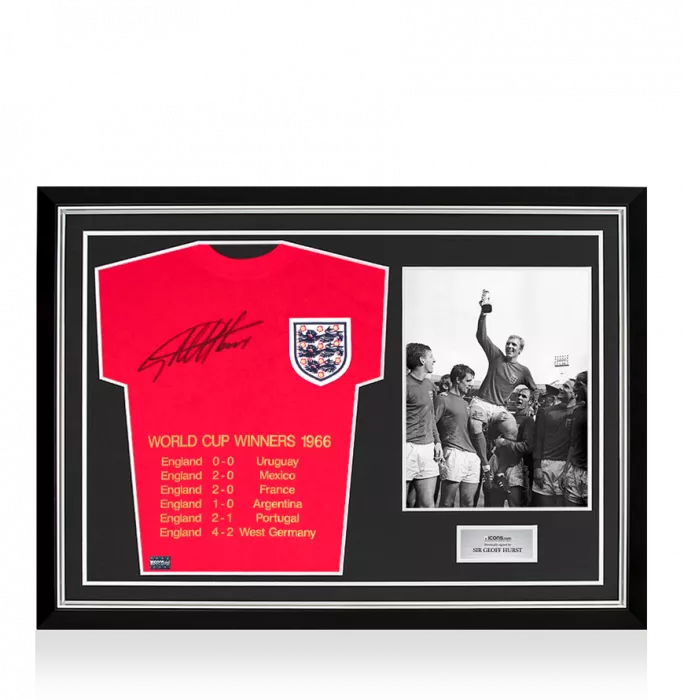 icons Geoff Hurst Front Signed 1966 England Home Shirt In Hero Frame: Option 1