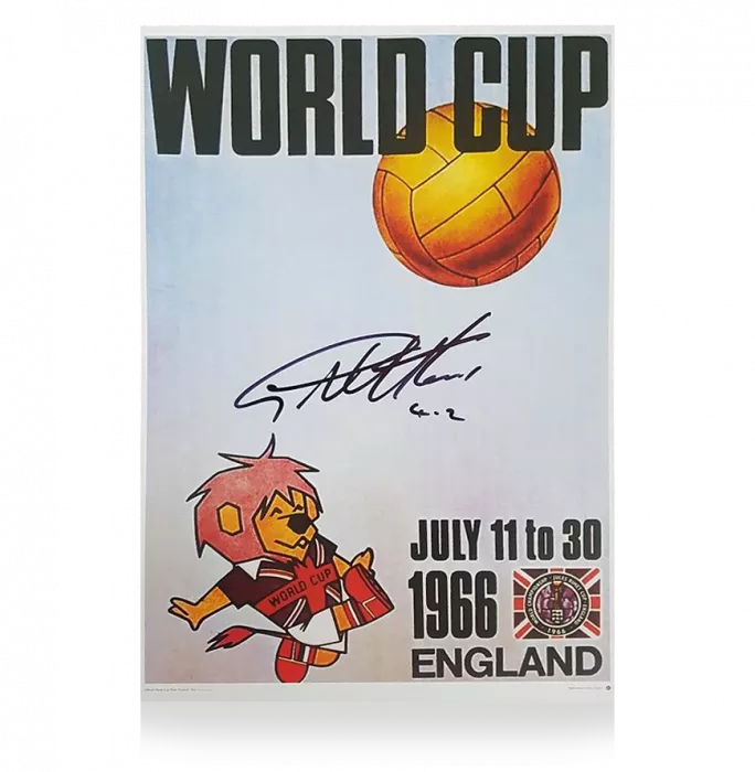 icons Geoff Hurst Signed England Poster: 1966 World Cup Willie: 4-2