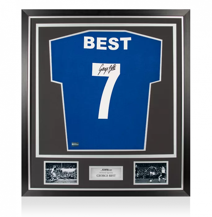 icons George Best Back Signed Retro Manchester United Away Shirt In Classic Frame: 1968 European Cup Final Edition