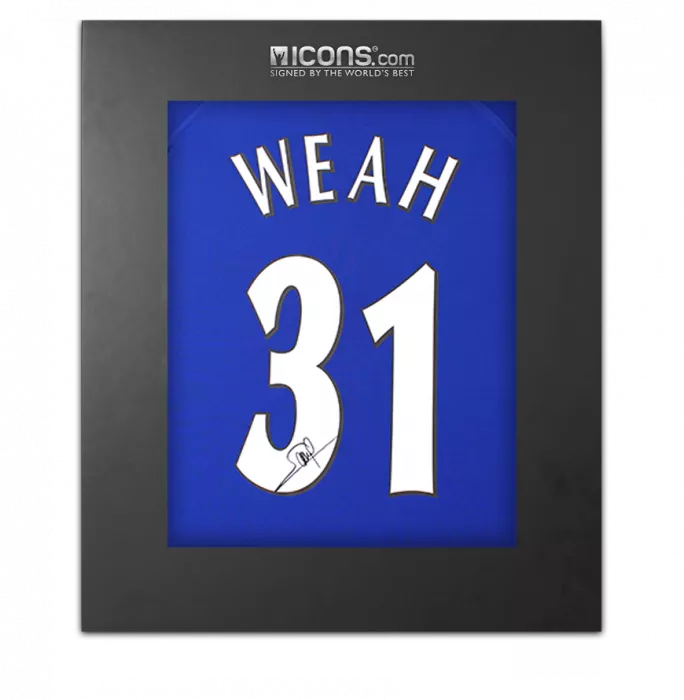 icons George Weah Back Signed Chelsea 2000-01 Home Shirt with Fan Style Numbers In Deluxe Packaging