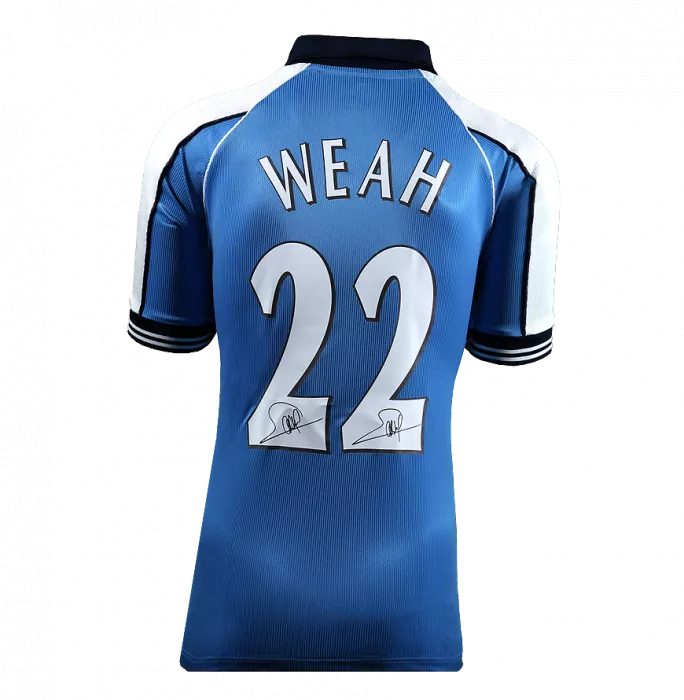 Icons George Weah Back Signed Manchester City 2000 Home Shirt With Fan Style Numbers In Deluxe Packaging