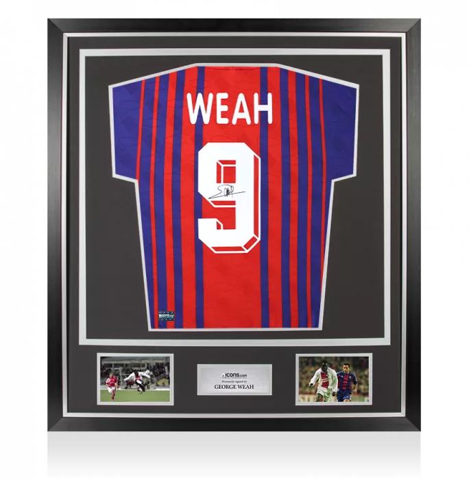 icons George Weah Back Signed Paris Saint-Germain 1993 Home Shirt In Classic Frame