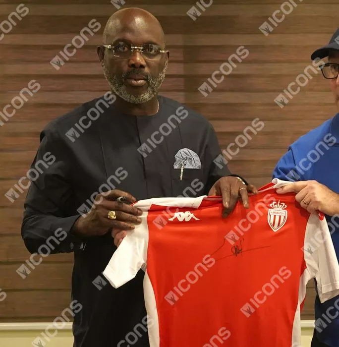 Icons George Weah Front Signed AS Monaco Training Shirt In Hero Frame: Option 1