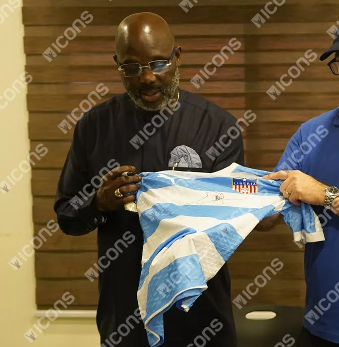 Icons George Weah Front Signed Liberia 2020-22 Away Shirt In Classic Frame