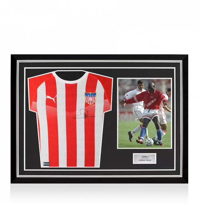icons George Weah Front Signed Liberia 2020-22 Home Shirt In Hero Frame: Option 1