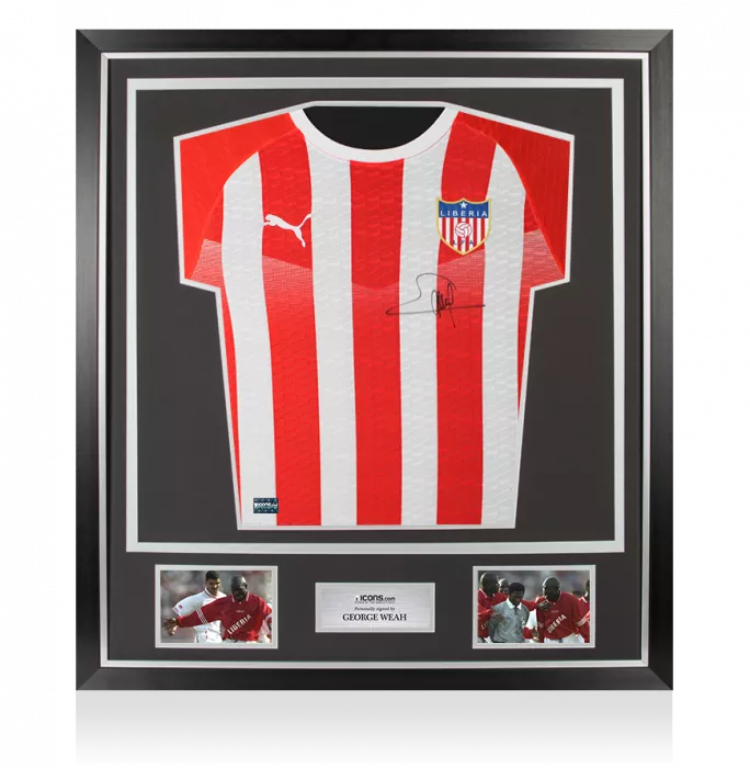 icons George Weah Front Signed Liberia 2020-22 Home Shirt In Classic Frame