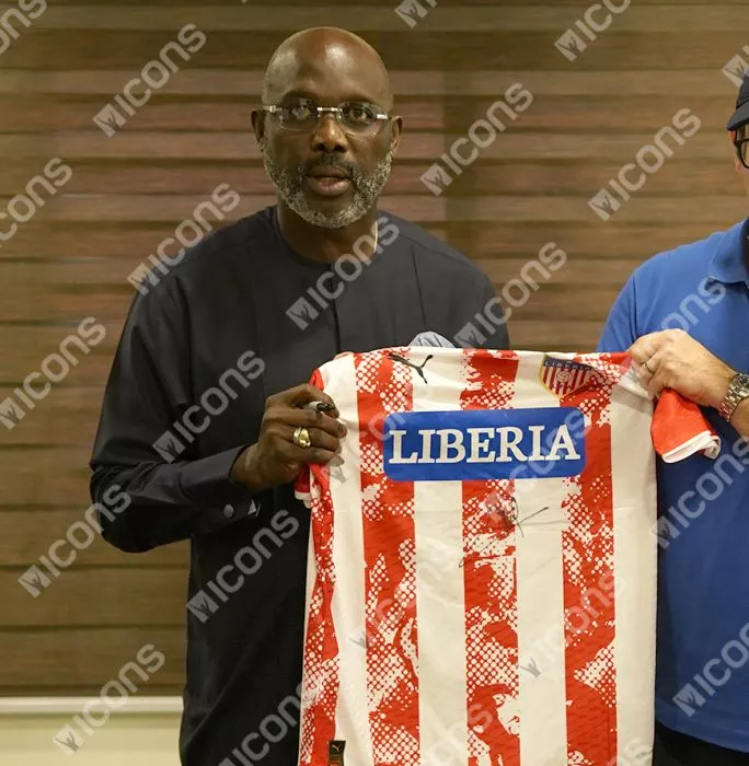 Icons George Weah Front Signed Liberia Home Shirt In Classic Frame