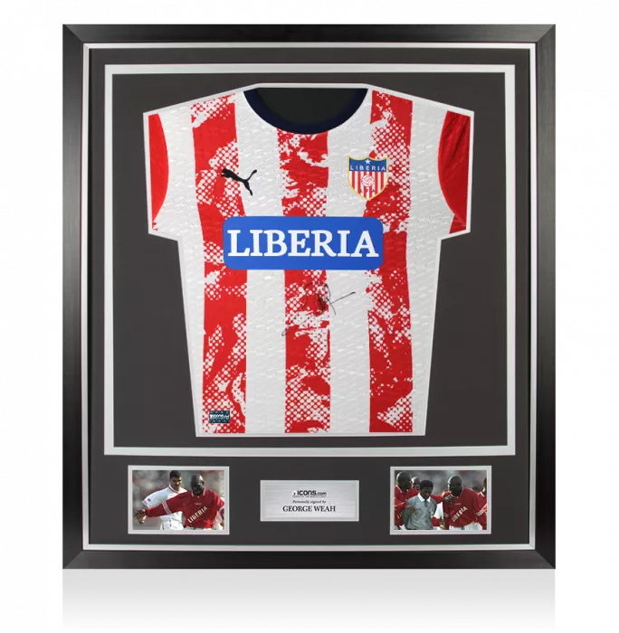 icons George Weah Front Signed Liberia Home Shirt In Classic Frame