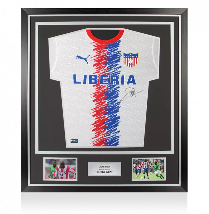 icons George Weah Front Signed Liberia Home Shirt In Classic Frame