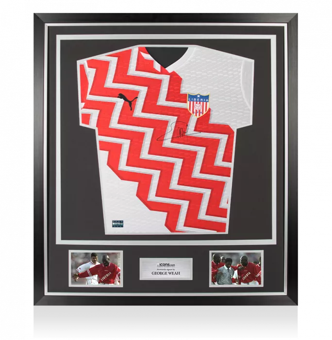 icons George Weah Front Signed Liberia Home Shirt In Classic Frame
