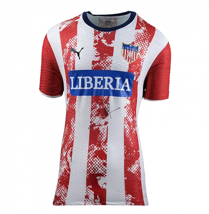 Icons George Weah Front Signed Liberia Home Shirt In Hero Frame: Option 1