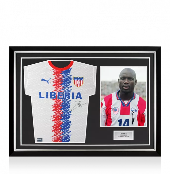 icons George Weah Front Signed Liberia Home Shirt In Hero Frame: Option 1