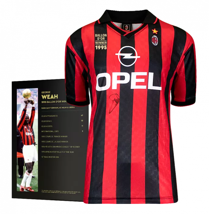 Icons George Weah Official Ballon D'Or™ Front Signed AC Milan 1996 Home Shirt: 1995 Winner's Pack