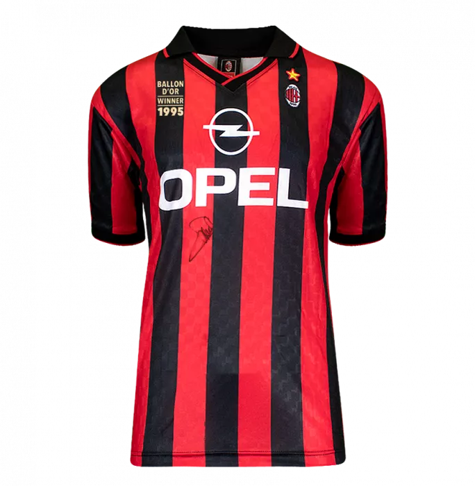 Icons George Weah Official Ballon D'Or™ Front Signed And Hero Framed AC Milan 1996 Home Shirt - 1995 Winner Edition