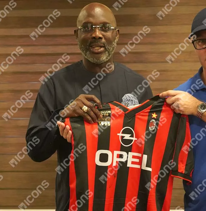 Icons George Weah Official Ballon D'Or™ Front Signed And Hero Framed AC Milan 1996 Home Shirt - 1995 Winner Edition