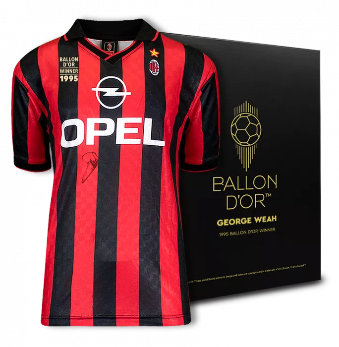 icons George Weah Official Ballon d'Or™ Front Signed AC Milan 1996 Home Shirt: 1995 Winner's Pack