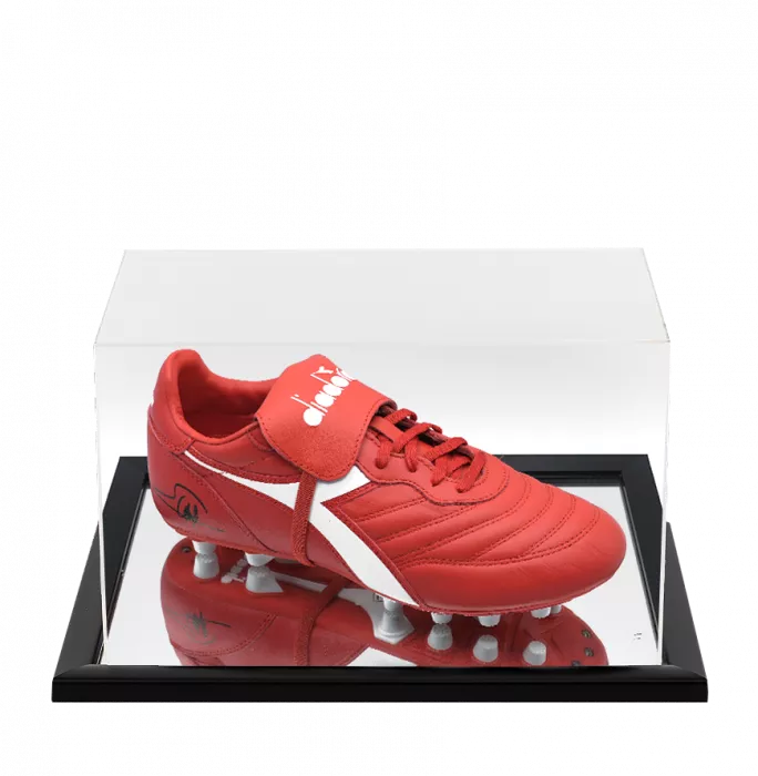 icons George Weah Signed Diadora Brasil Classico Football Boot In Acrylic Case