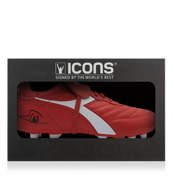 icons George Weah Signed Diadora Brasil Classico Football Boot In Deluxe Packaging