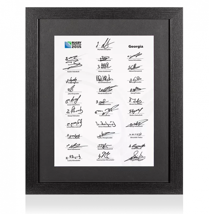 icons Georgia Rugby World Cup 2015 Squad Signed Card In Black Wooden Frame: Signed By 31