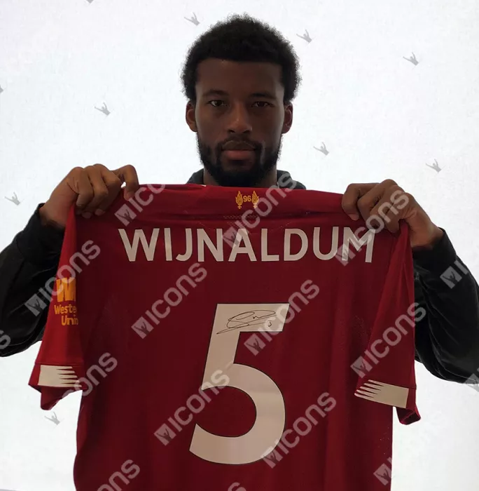 Icons Georginio Wijnaldum Back Signed Liverpool 2019-20 Home Shirt With Fan Style Numbers