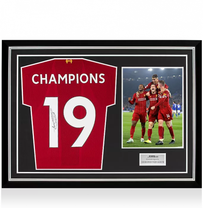 icons Georginio Wijnaldum Back Signed Liverpool 2019-20 Home Shirt In Hero Frame: Premier League Champions Special Edition