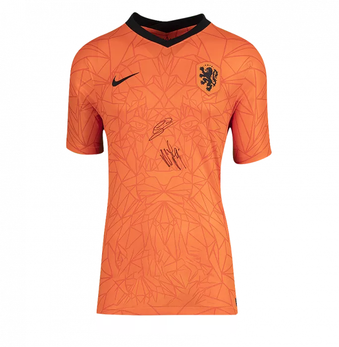 icons Georginio Wijnaldum & Memphis Depay Front Signed Netherlands 2020-21 Home Shirt