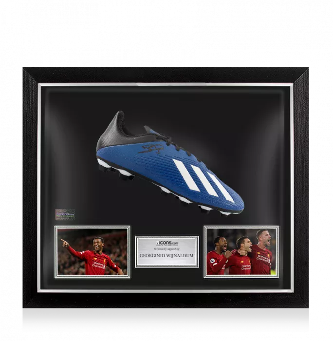 icons Georginio Wijnaldum Signed Blue and Black Adidas X Boot In Bubble Frame: Liverpool FC