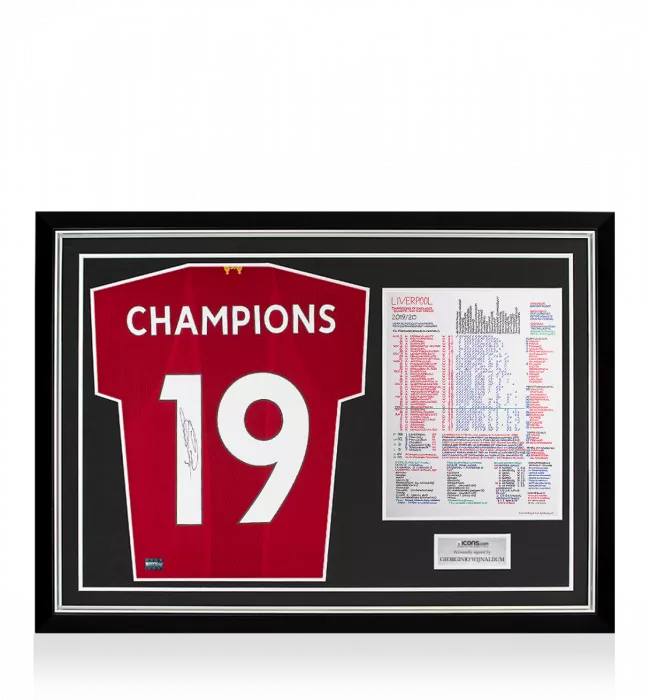 Icons Georginio Wijnaldum Signed Liverpool 2019-20 Home Shirt In Commentary Chart Frame