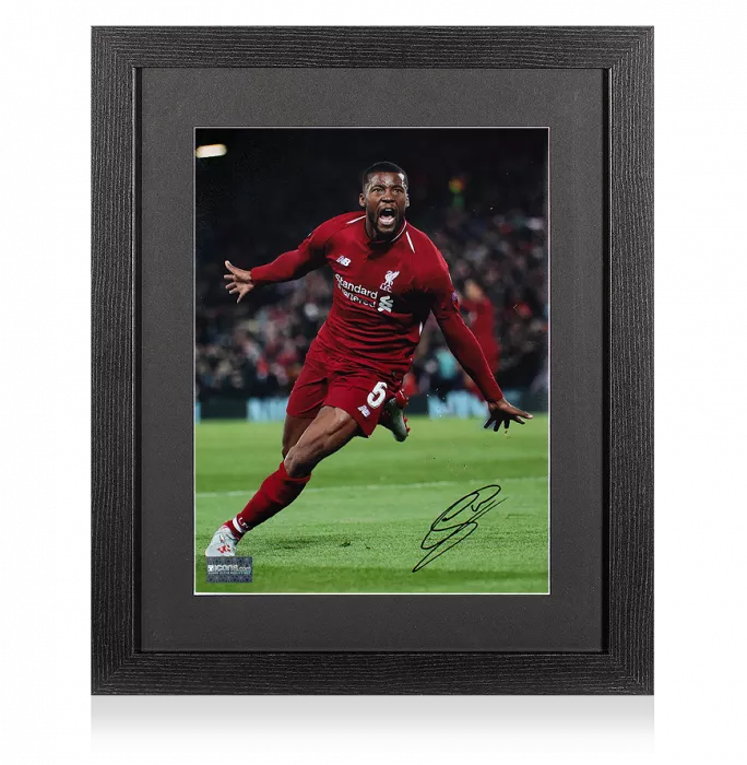 Icons Georginio Wijnaldum Signed Liverpool Photo In Black Wooden Frame: Goal Vs FC Barcelona
